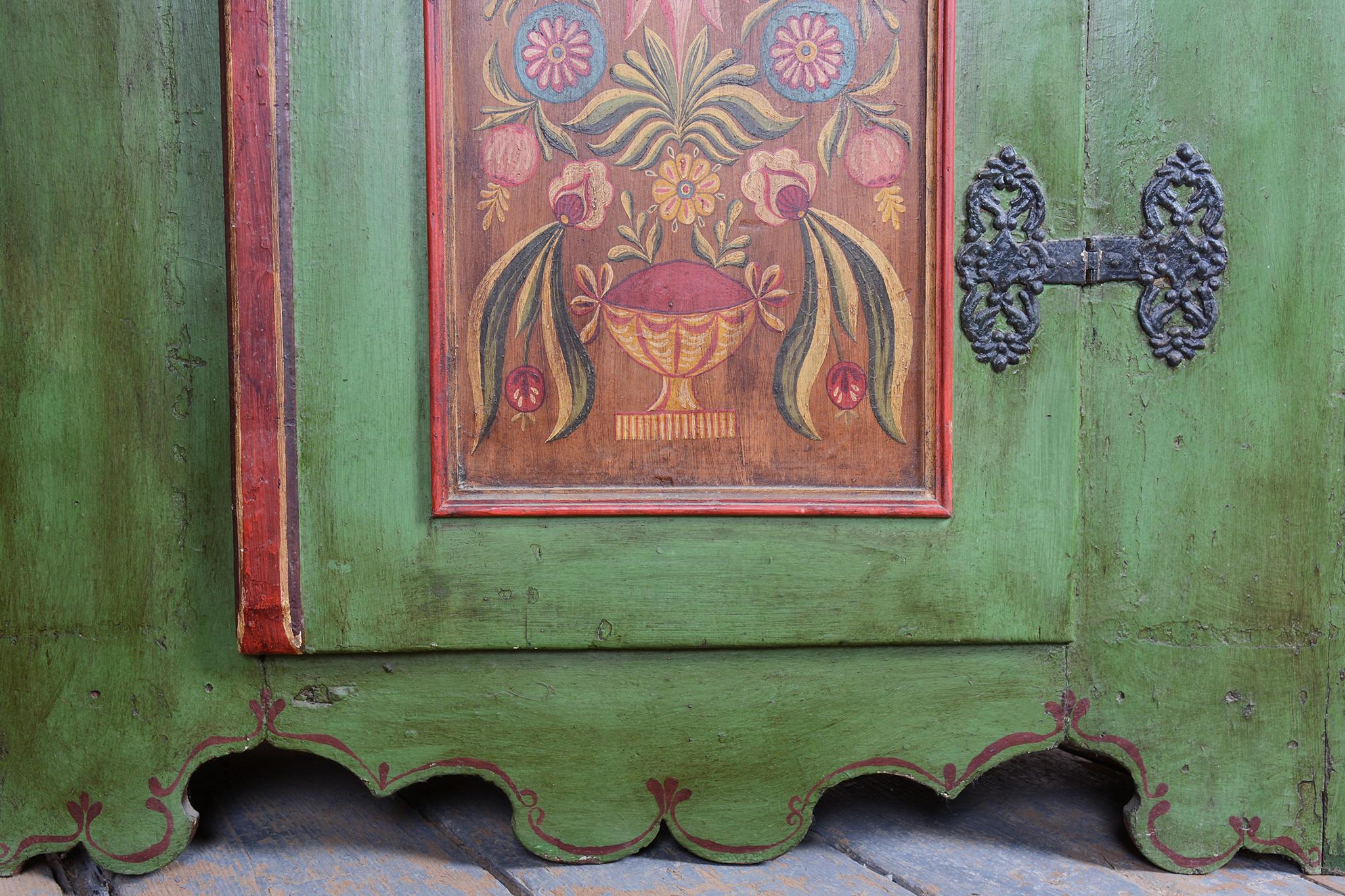 Restored Baroque Wardrobe, Spruce, Revitalized Paintings, Czech, 1800s For Sale 6