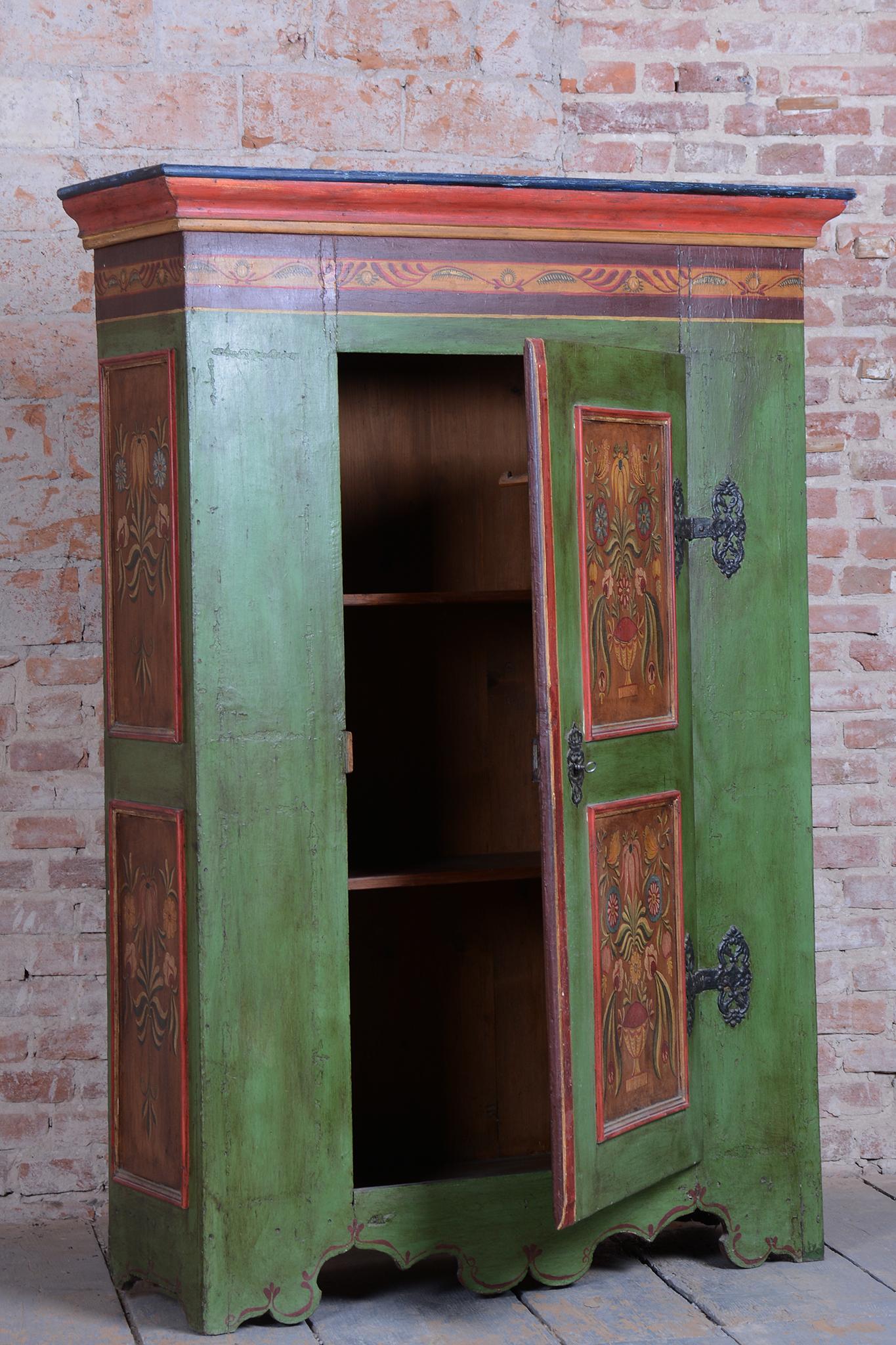 Restored Baroque Wardrobe, Spruce, Revitalized Paintings, Czech, 1800s For Sale 8