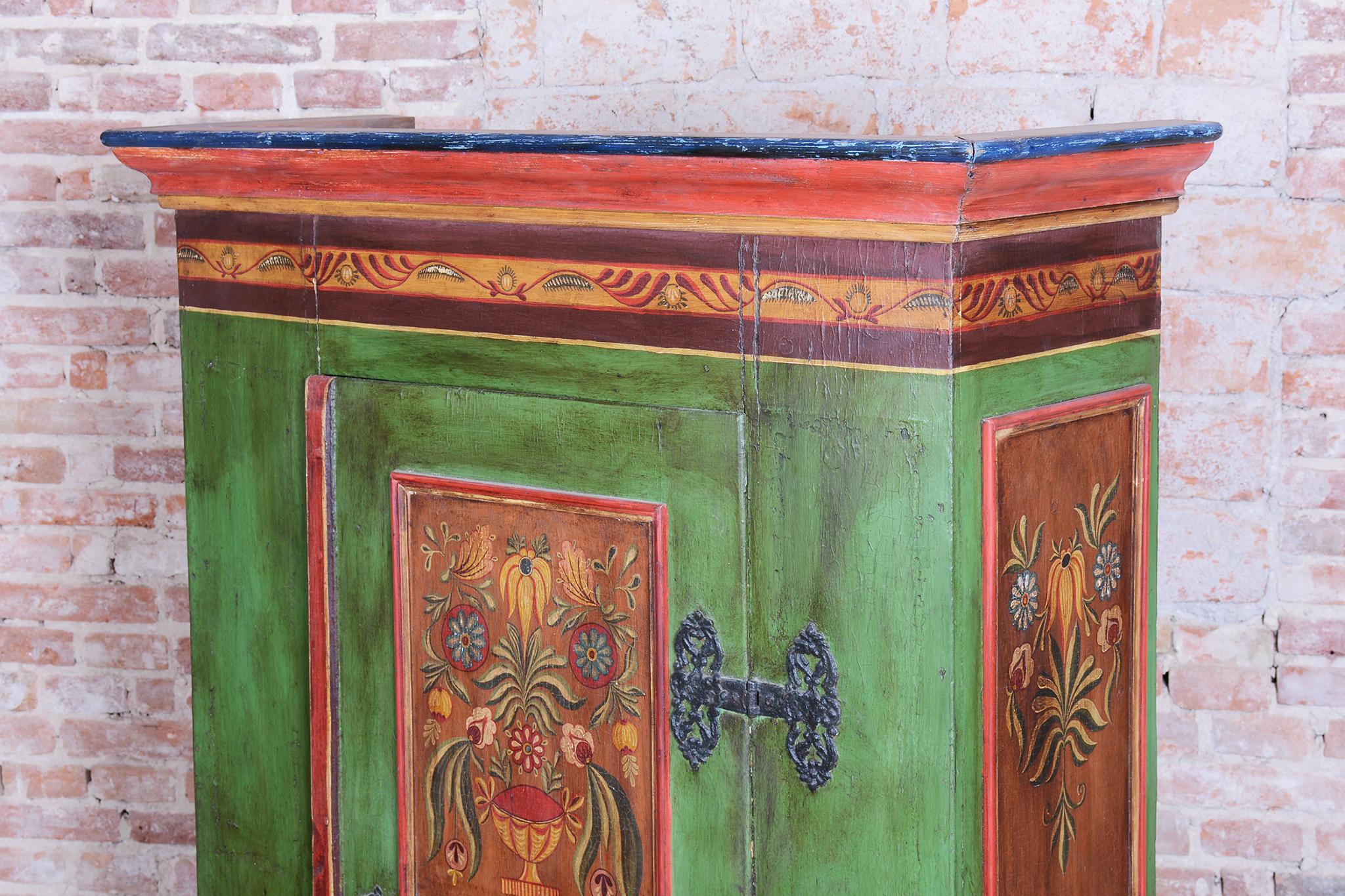 Early 19th Century Restored Baroque Wardrobe, Spruce, Revitalized Paintings, Czech, 1800s For Sale
