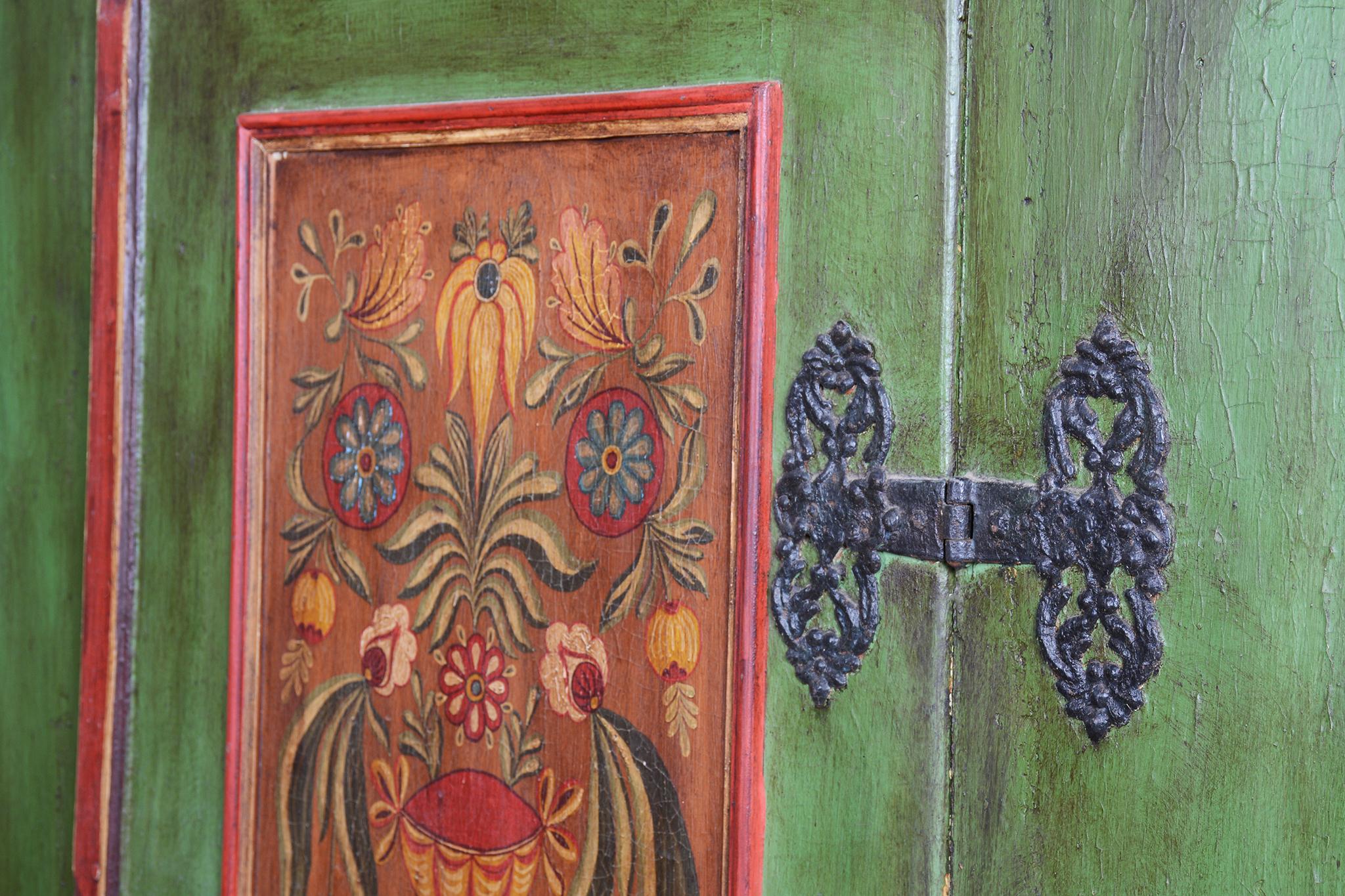 Wood Restored Baroque Wardrobe, Spruce, Revitalized Paintings, Czech, 1800s For Sale