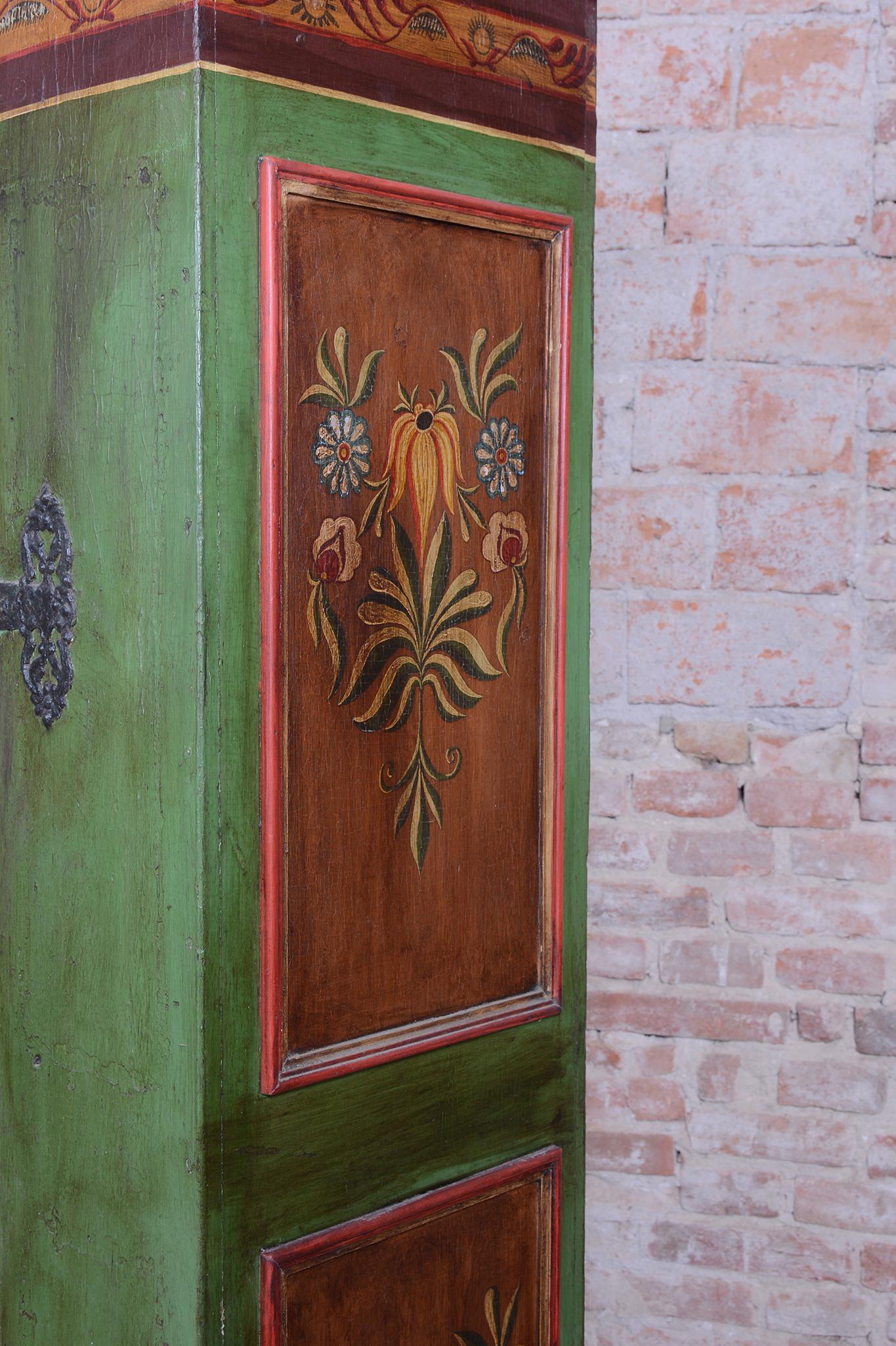 Restored Baroque Wardrobe, Spruce, Revitalized Paintings, Czech, 1800s For Sale 1