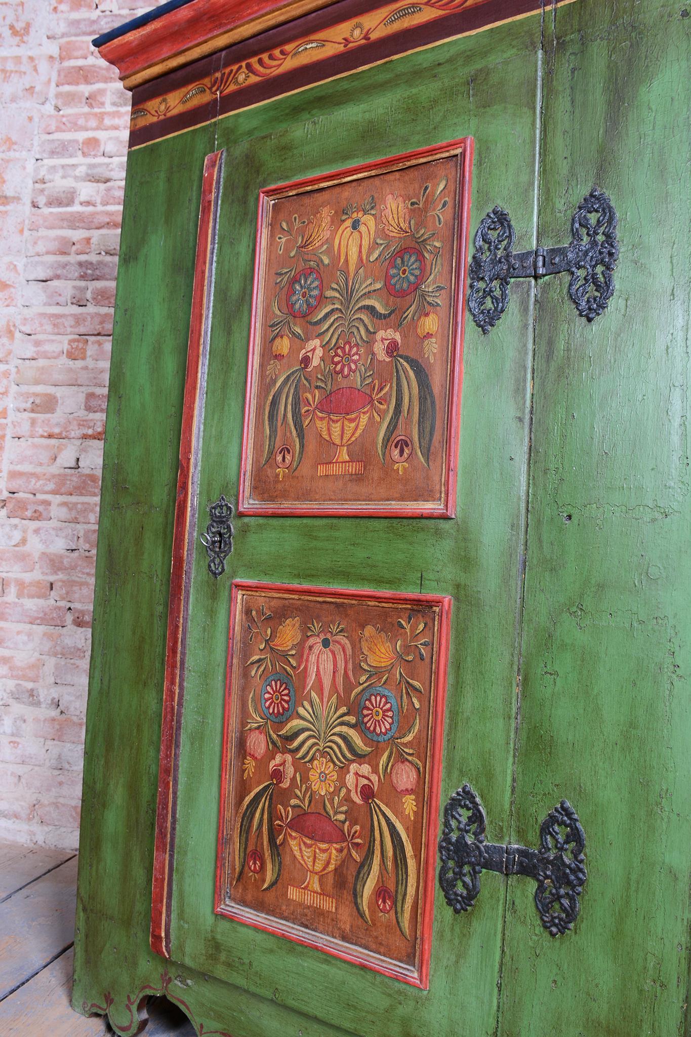 Restored Baroque Wardrobe, Spruce, Revitalized Paintings, Czech, 1800s For Sale 2