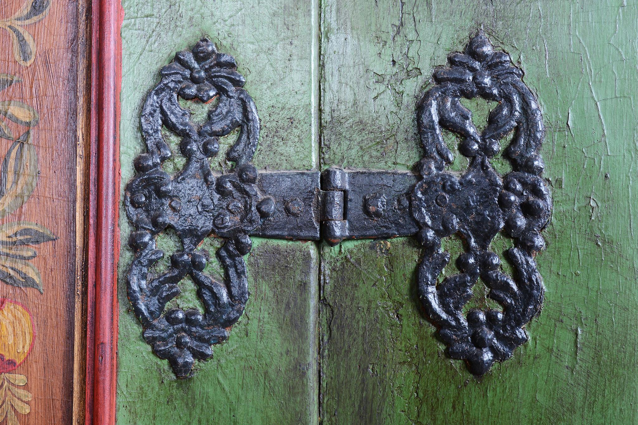 Restored Baroque Wardrobe, Spruce, Revitalized Paintings, Czech, 1800s For Sale 4