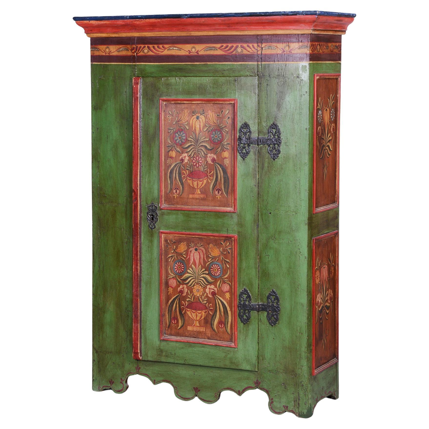 Restored Baroque Wardrobe, Spruce, Revitalized Paintings, Czech, 1800s For Sale