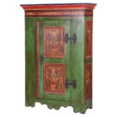 Restored Baroque Wardrobe, Spruce, Revitalized Paintings, Czech, 1800s