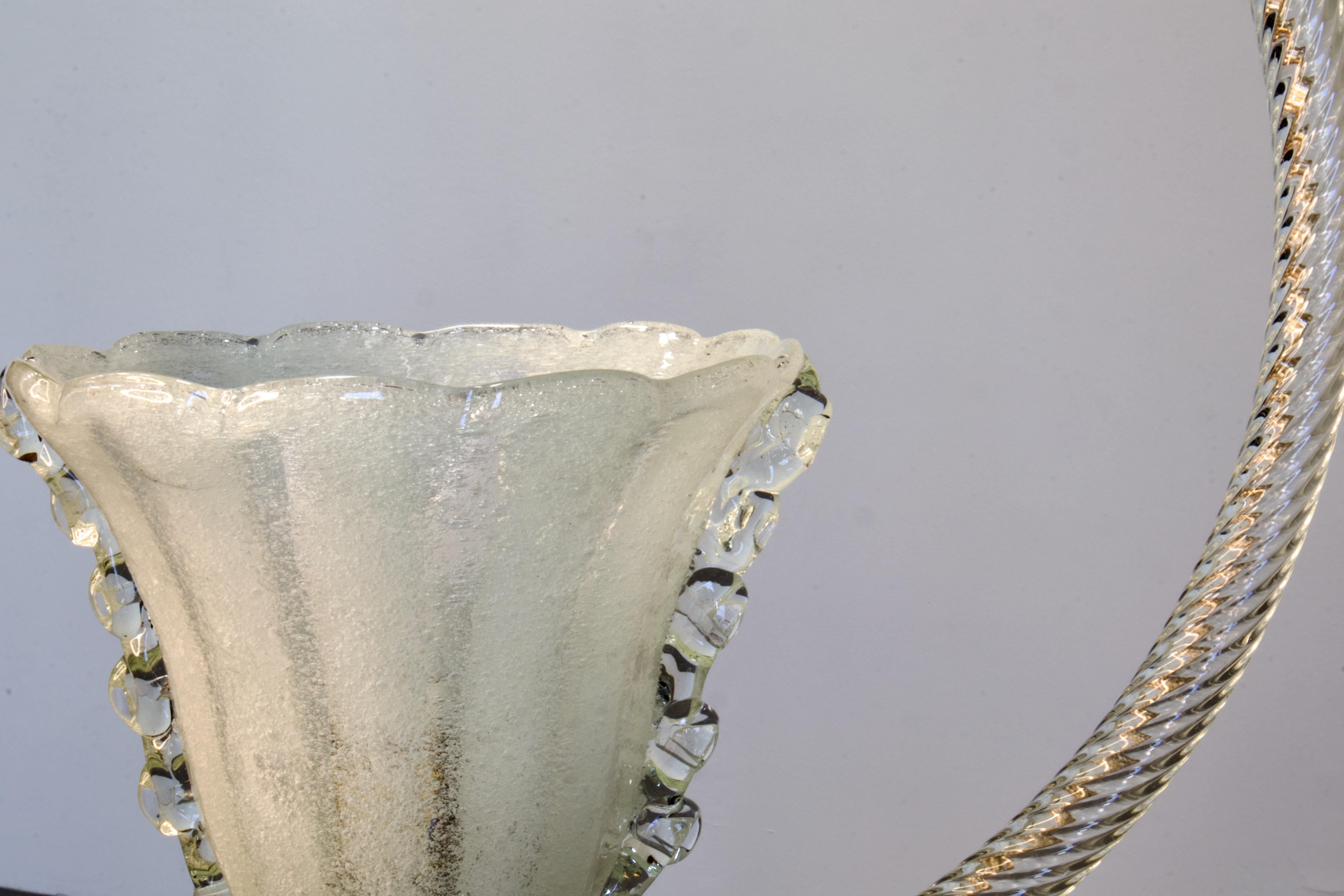 Restored Barovier Brass & Bubbled (Pulegoso) Murano Glass Pendant, Italy 1930s For Sale 10