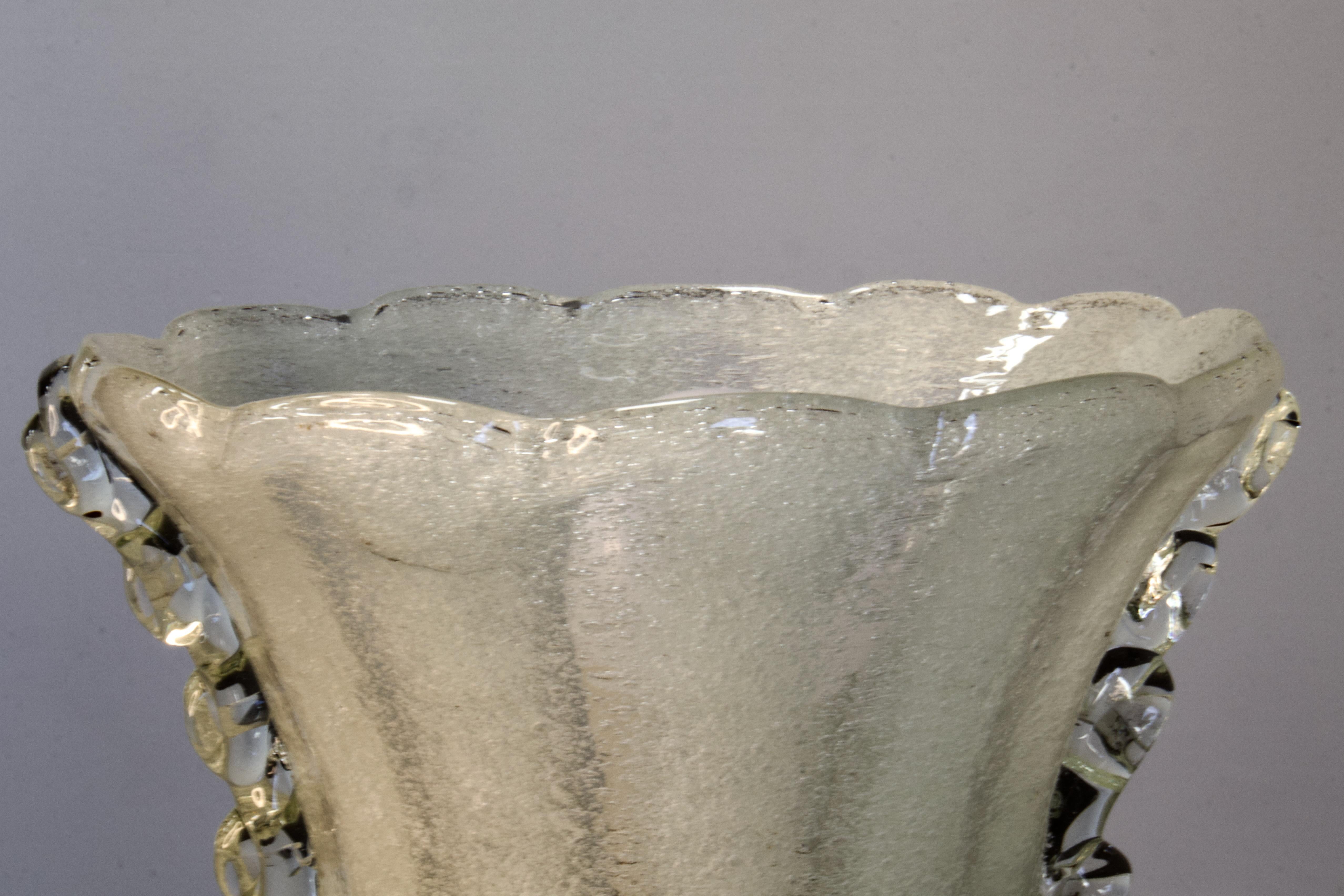 Restored Barovier Brass & Bubbled (Pulegoso) Murano Glass Pendant, Italy 1930s For Sale 12