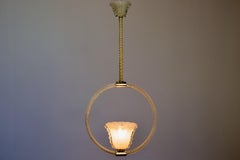 Restored 1930s Barovier Brass & Bubbled (Pulegoso) Murano Glass Pendant, Italy