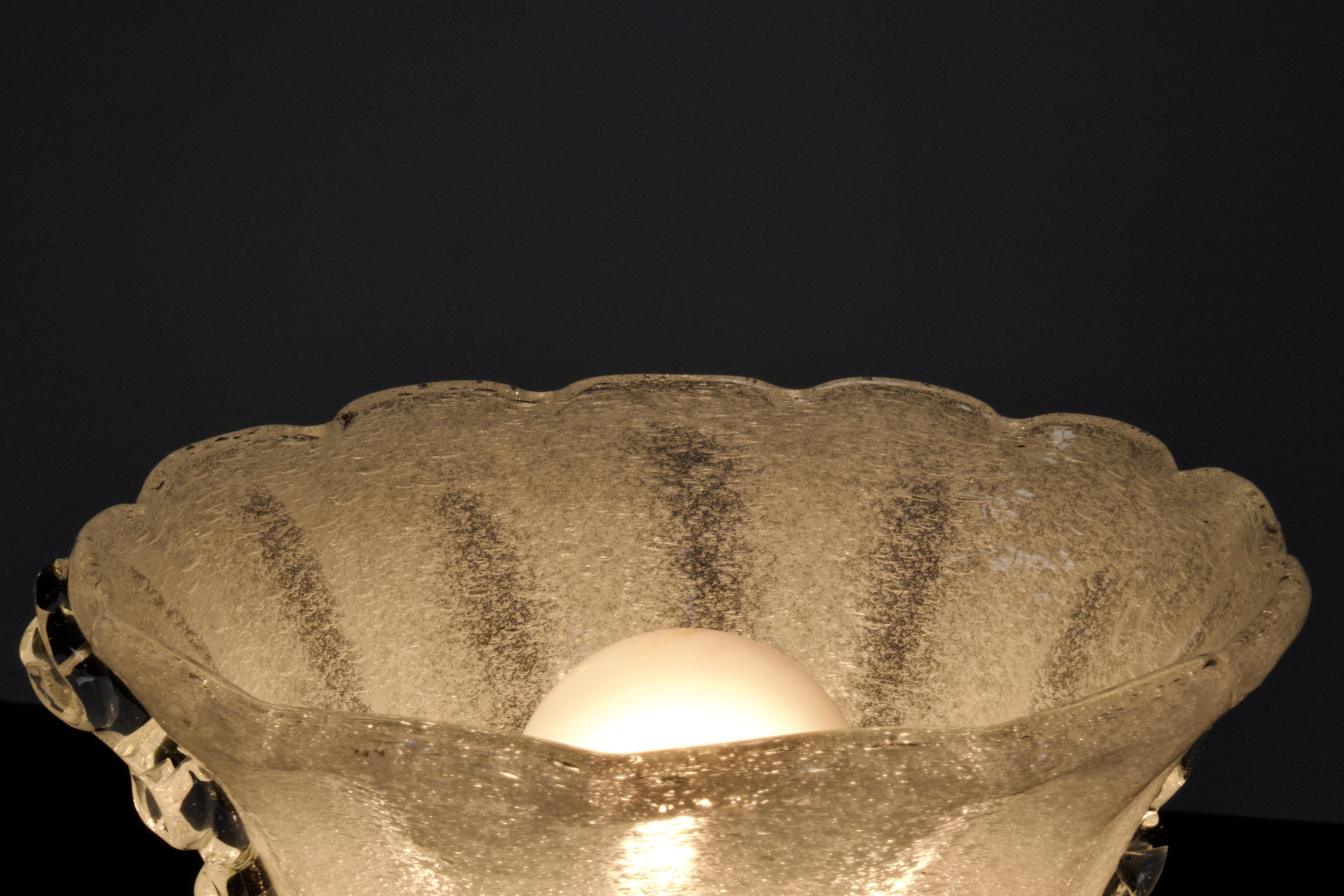 Restored 1930s Barovier Brass & Bubbled (Pulegoso) Murano Glass Pendant, Italy 13