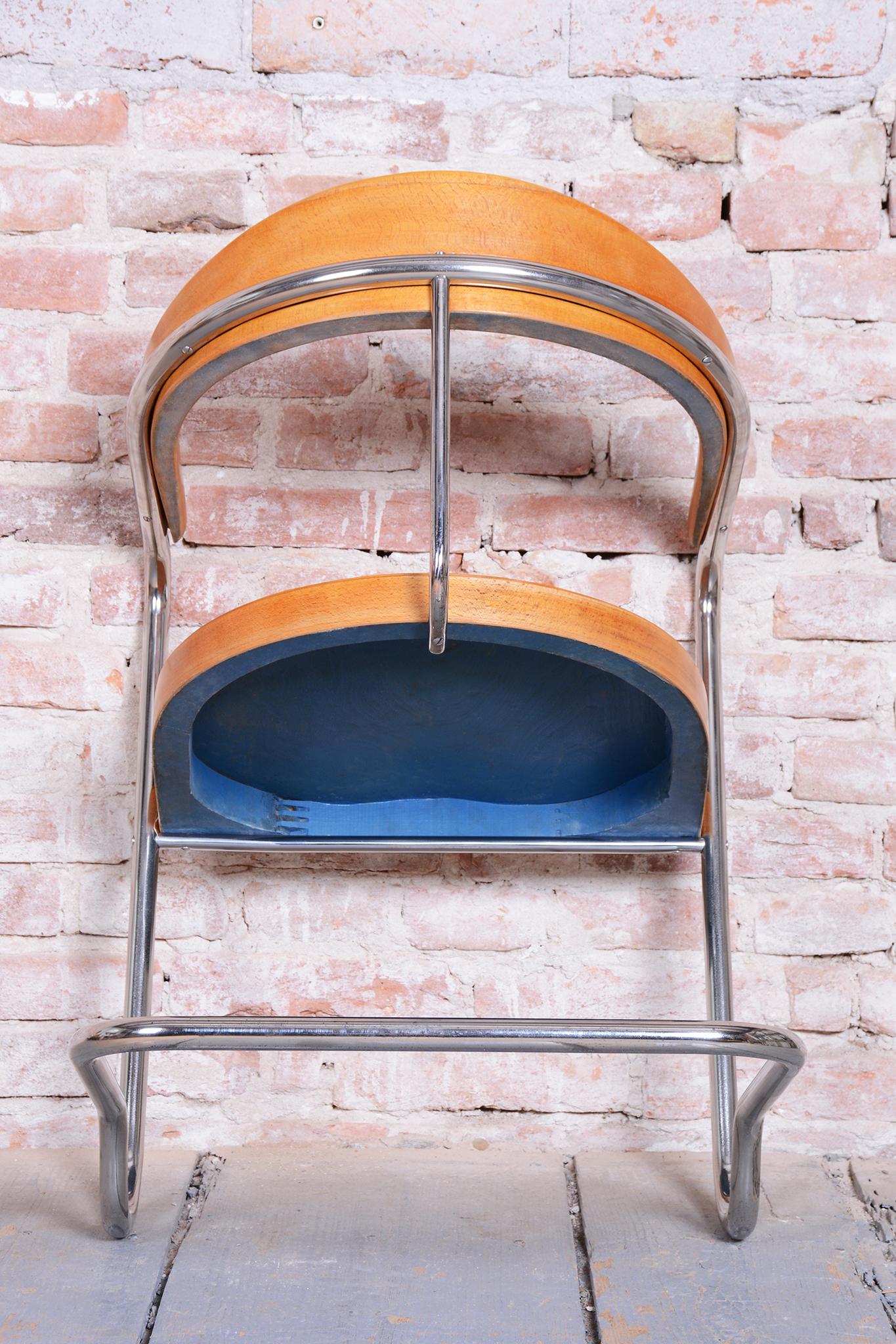 Restaurierter Bauhaus Sessel, von Ladislav Žák, Buche, Polnisch, Chrom, Tschechisch, 1930er Jahre im Angebot 7