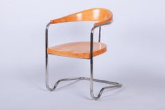 Restored Bauhaus Armchair, by Ladislav Žák, Beech, Polish, Chrome, Czech, 1930s