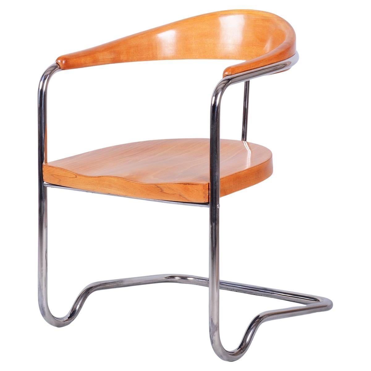 Restaurierter Bauhaus Sessel, von Ladislav Žák, Buche, Polnisch, Chrom, Tschechisch, 1930er Jahre