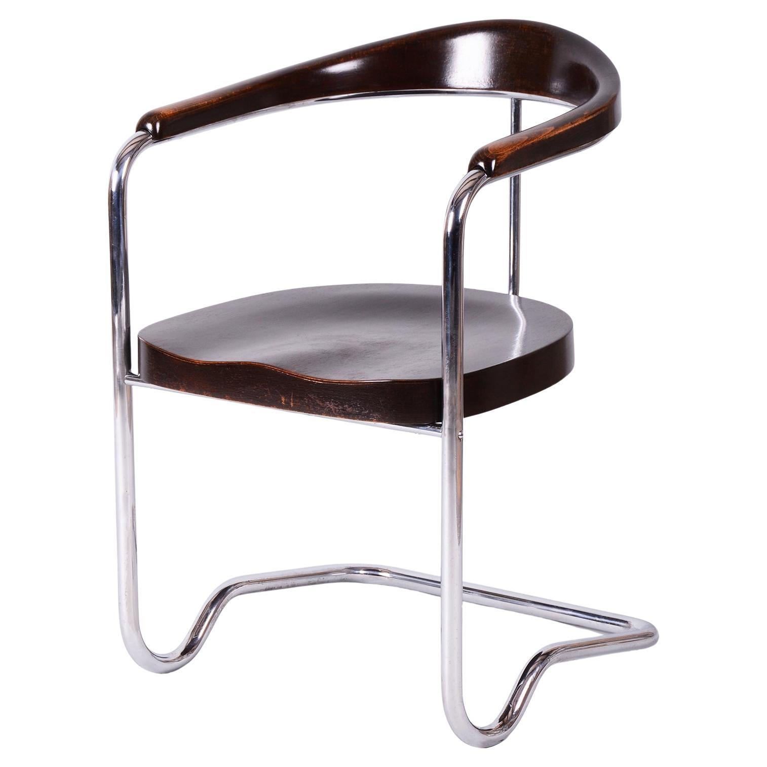 Restored Bauhaus Armchair, by Ladislav Žák, for H. Gottwald, Beech, Czech, 1930s For Sale