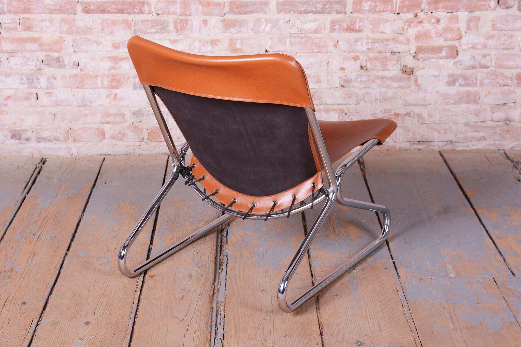 Restaurierter Bauhaus Sessel, von Lusch & Co West, Chrom, Leder, Deutschland, 1970er Jahre (20. Jahrhundert) im Angebot