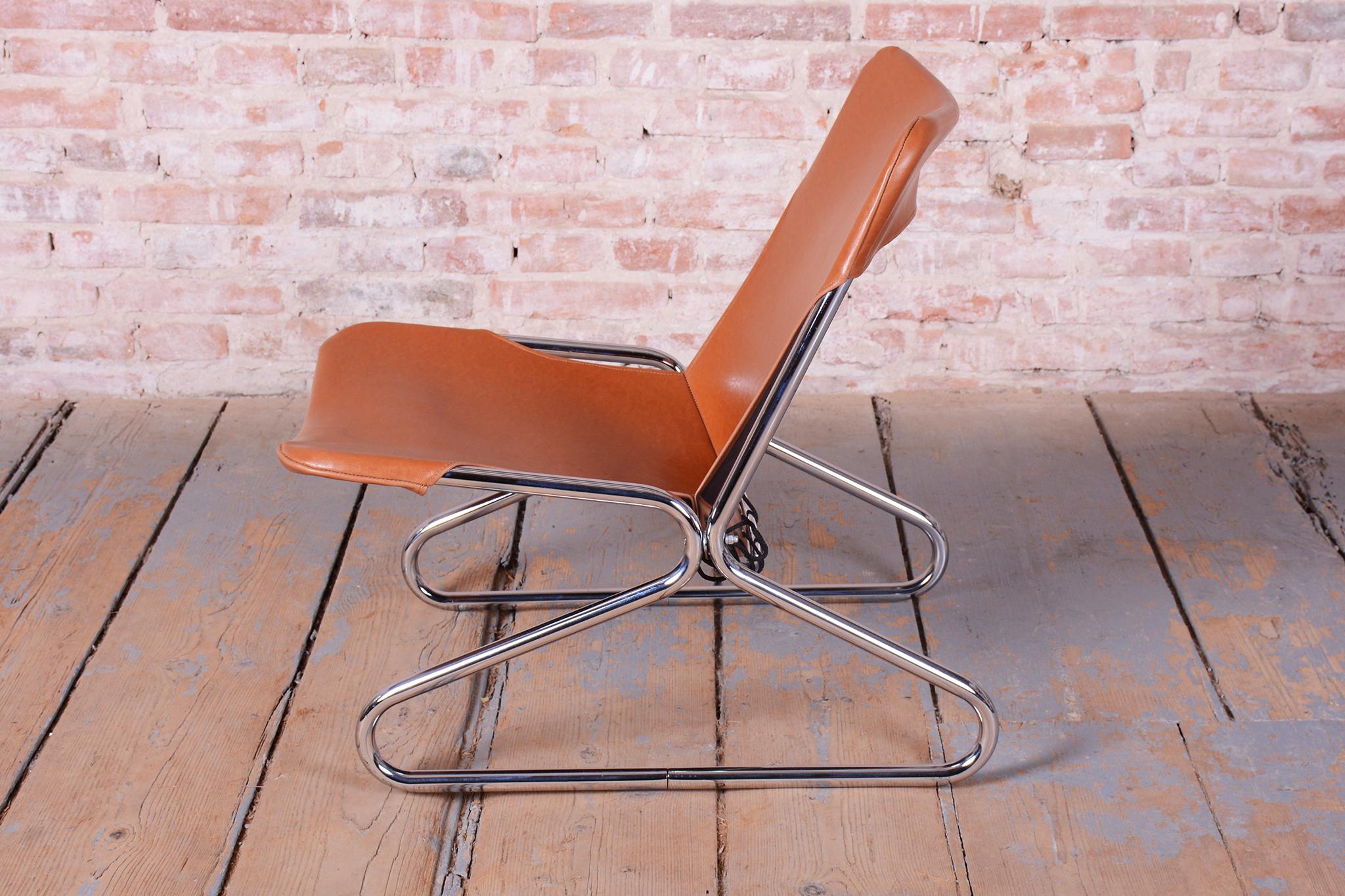 Restaurierter Bauhaus Sessel, von Lusch & Co West, Chrom, Leder, Deutschland, 1970er Jahre im Angebot 2