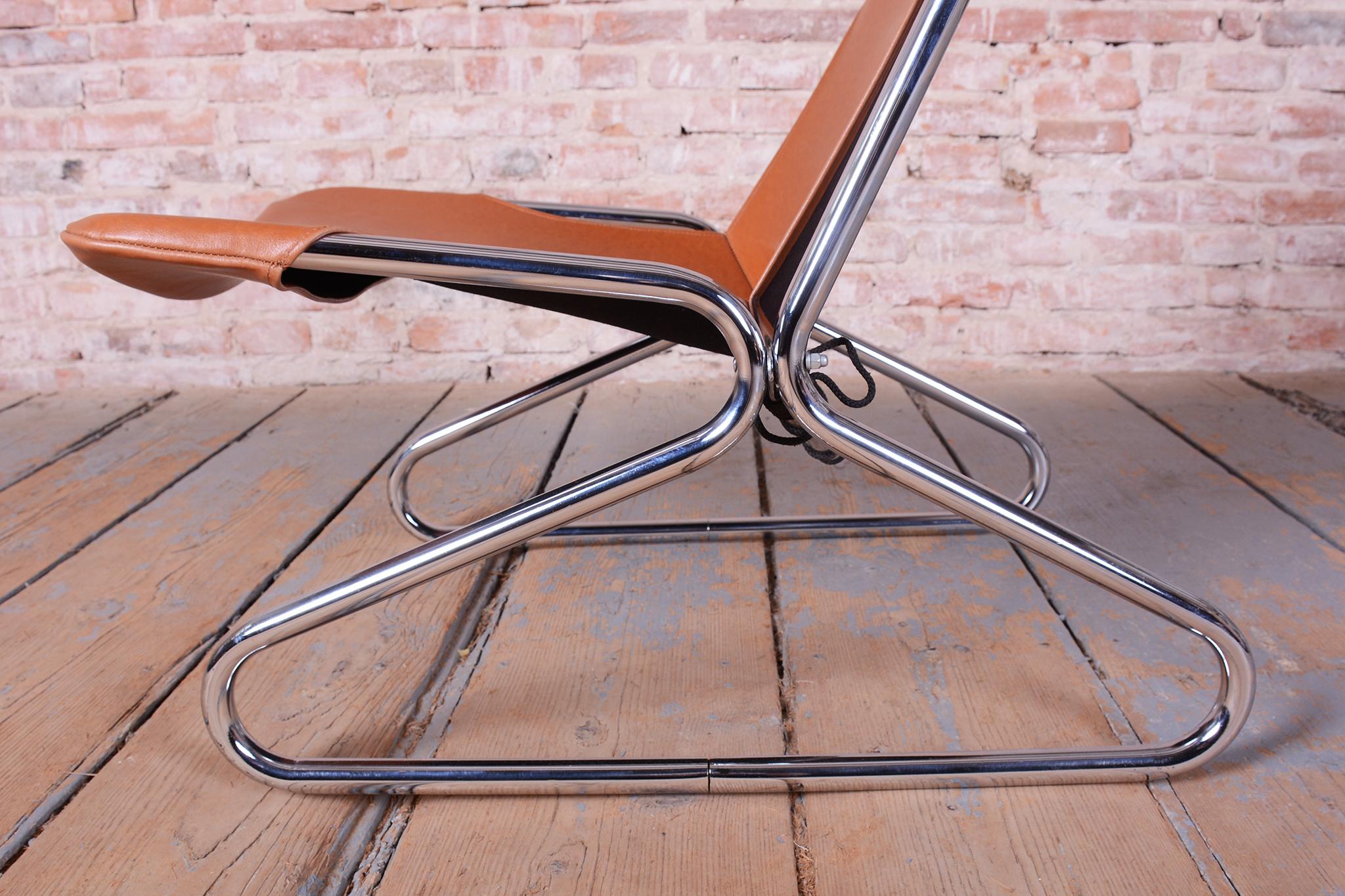 Restaurierter Bauhaus Sessel, von Lusch & Co West, Chrom, Leder, Deutschland, 1970er Jahre im Angebot 3