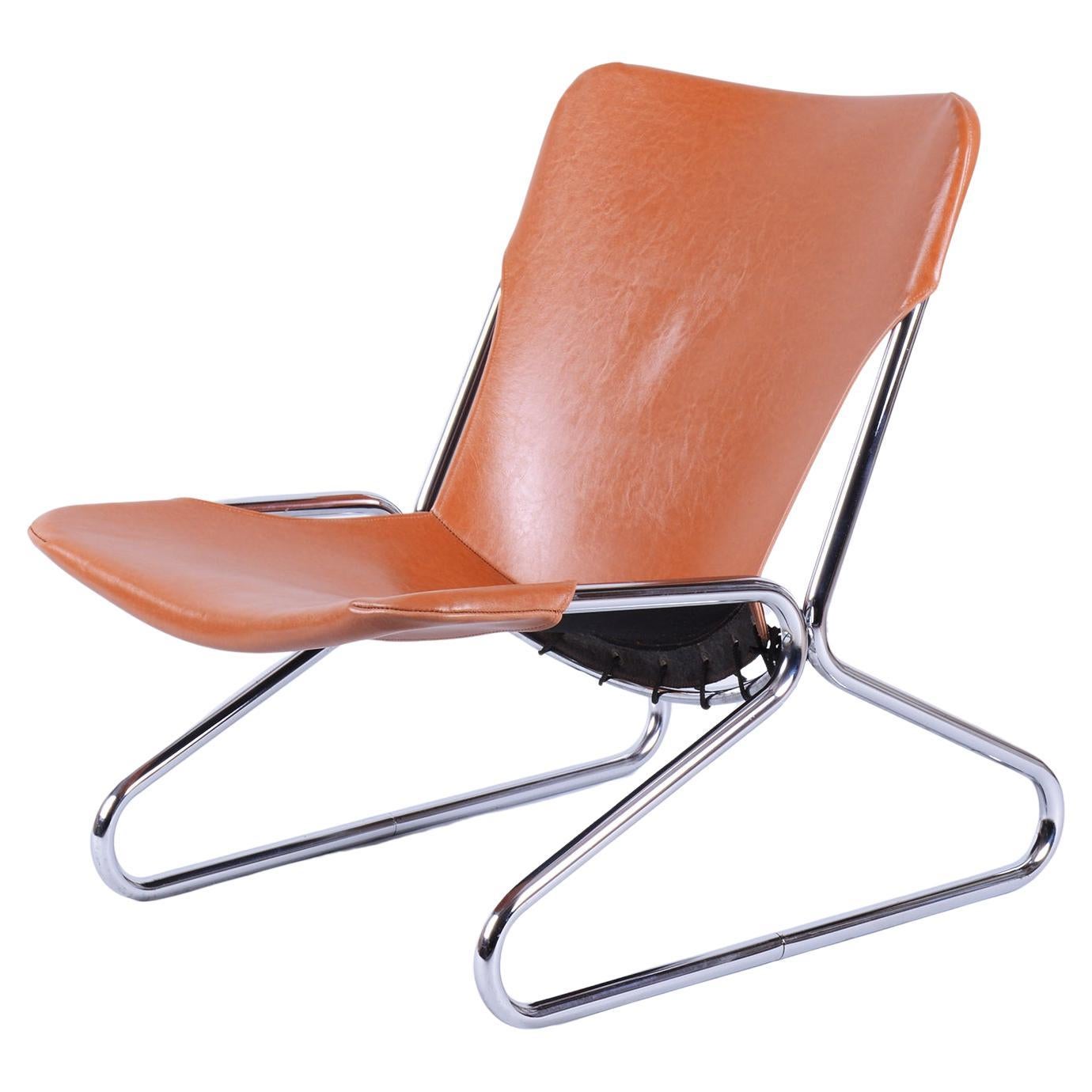 Restaurierter Bauhaus Sessel, von Lusch & Co West, Chrom, Leder, Deutschland, 1970er Jahre