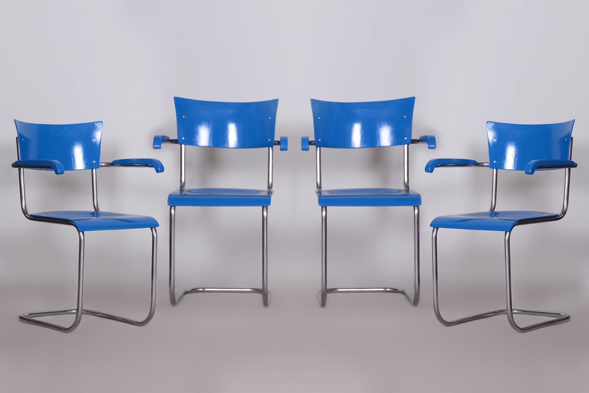 Sillón Bauhaus restaurado, de Mart Stam, Cromo, Haya, Madera contrachapada, Alemania, años 30 en venta 5