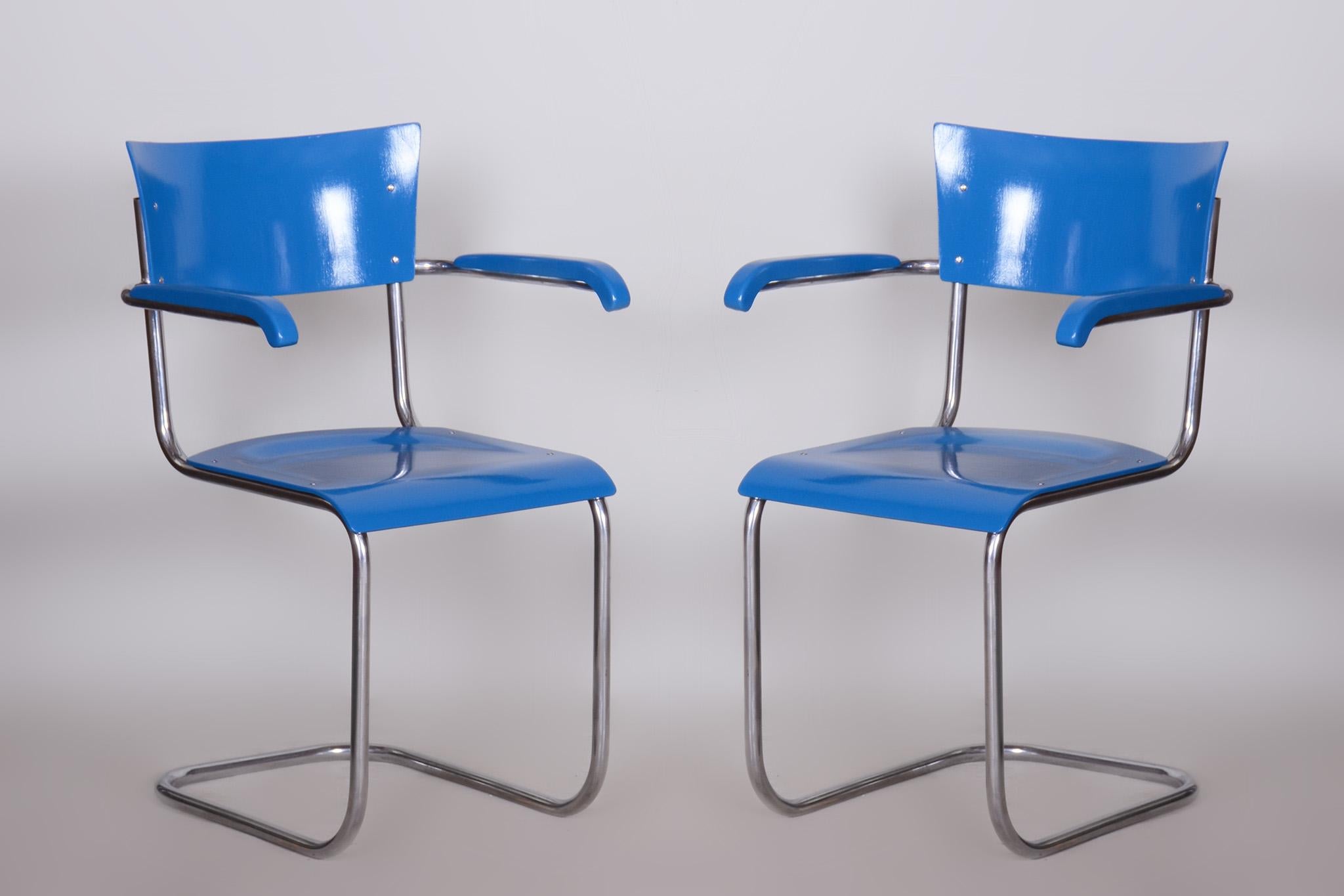 Sillón Bauhaus restaurado, de Mart Stam, Cromo, Haya, Madera contrachapada, Alemania, años 30 en venta 6