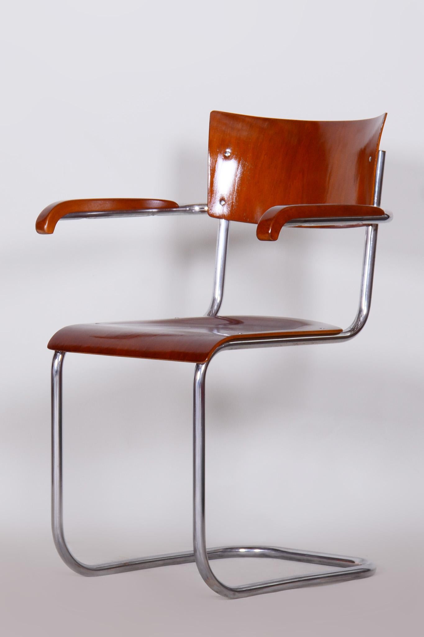 Restored Bauhaus Armchair, by Mart Stam, Chrome, Beech, Plywood, Germany, 1930s In Good Condition For Sale In Brandys nad Labem, Středočeský kraj