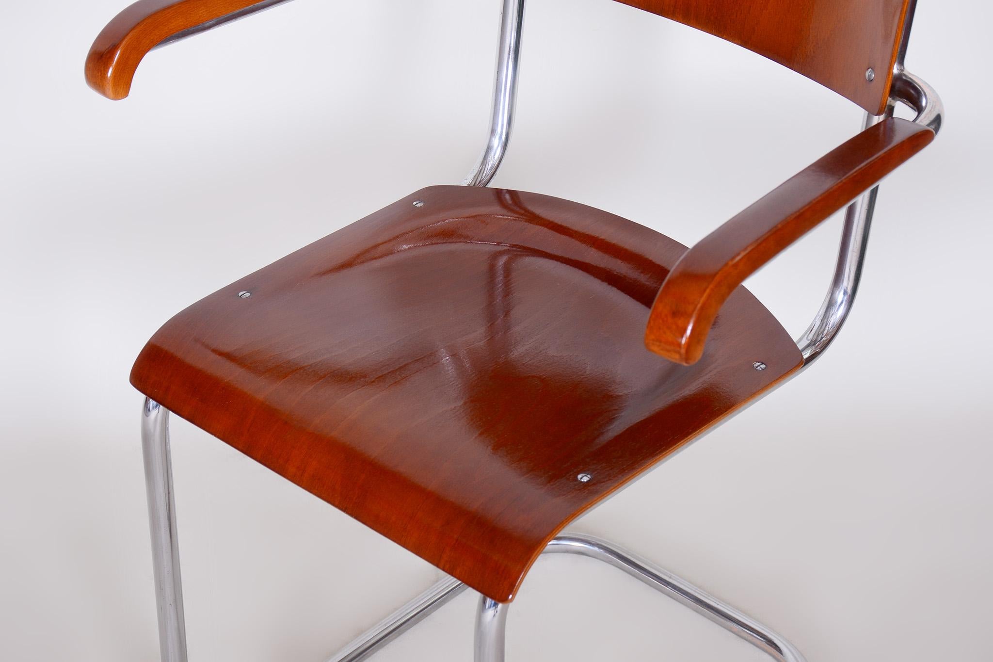 20th Century Restored Bauhaus Armchair, by Mart Stam, Chrome, Beech, Plywood, Germany, 1930s For Sale