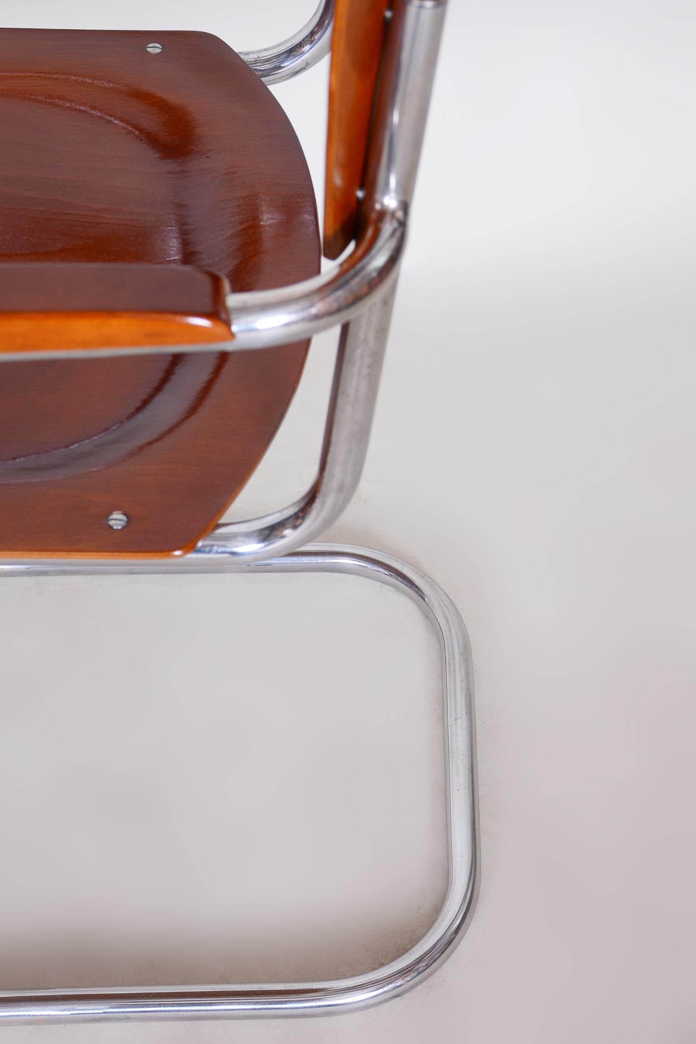 Steel Restored Bauhaus Armchair, by Mart Stam, Chrome, Beech, Plywood, Germany, 1930s For Sale