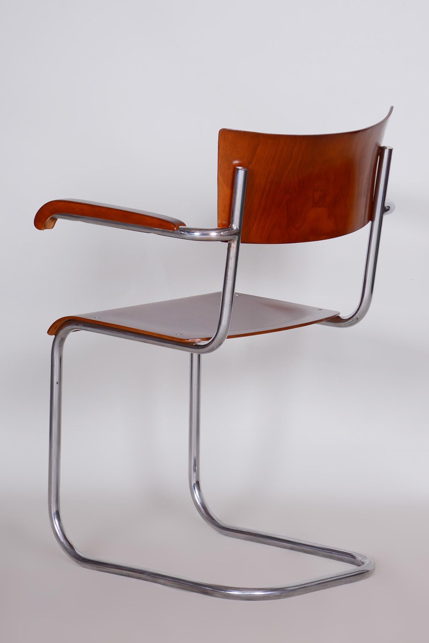 Restored Bauhaus Armchair, by Mart Stam, Chrome, Beech, Plywood, Germany, 1930s For Sale 3