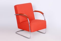 Poltrona Bauhaus restaurata, di Mücke & Melder, Faggio, Cromo, Ceco, anni '30