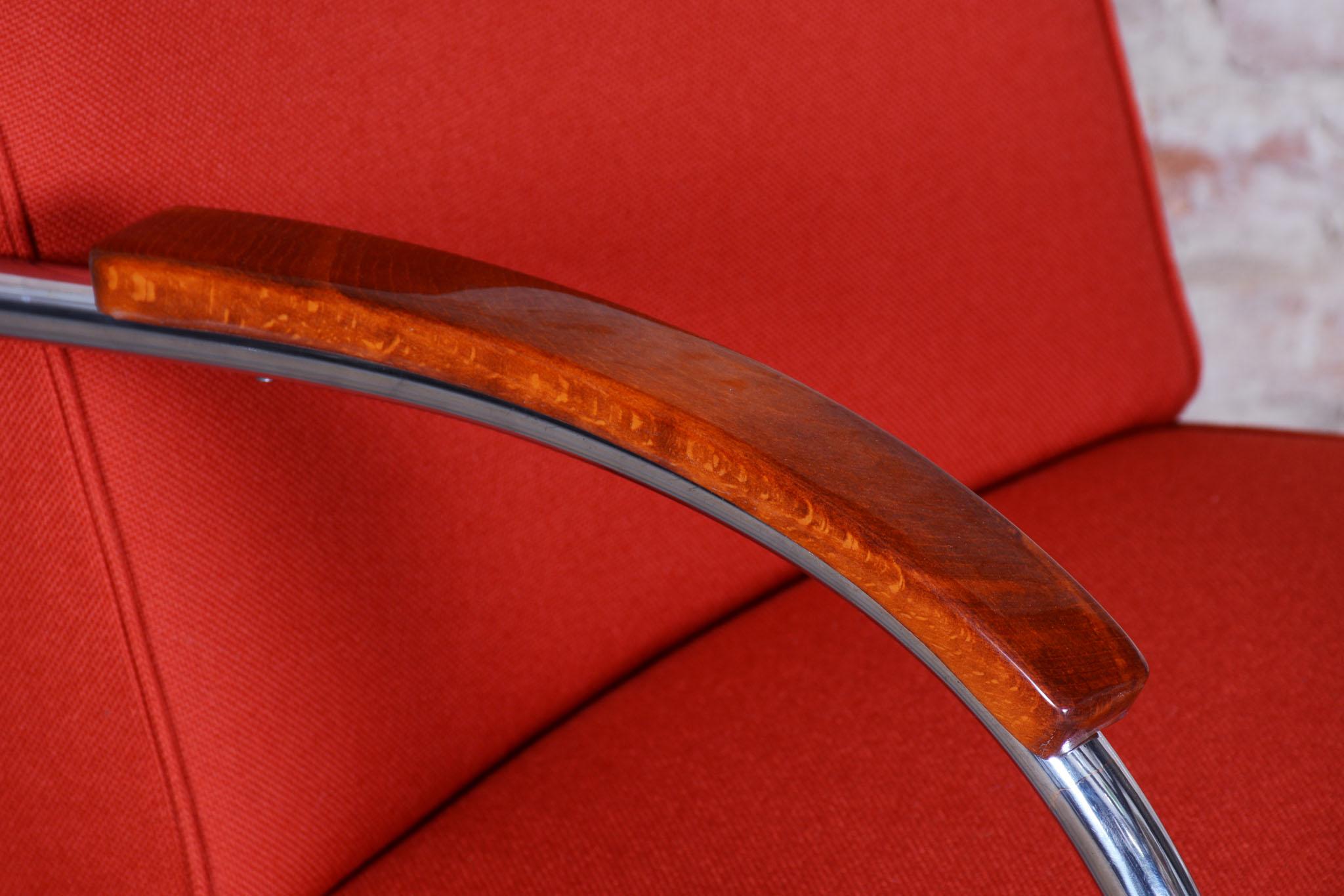 Fauteuil Bauhaus restauré, par Mücke & Melder, hêtre, chrome, tchèque, années 1930 Bon état - En vente à Brandys nad Labem, Středočeský kraj