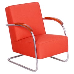Poltrona Bauhaus restaurata, di Mücke & Melder, Faggio, Cromo, Ceco, anni '30