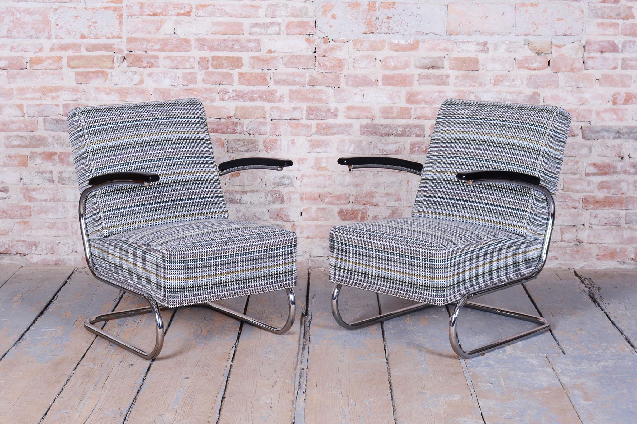 Restored Bauhaus Armchair, by Mücke - Melder, Chrome-Plated Steel, Czech, 1930s For Sale 9