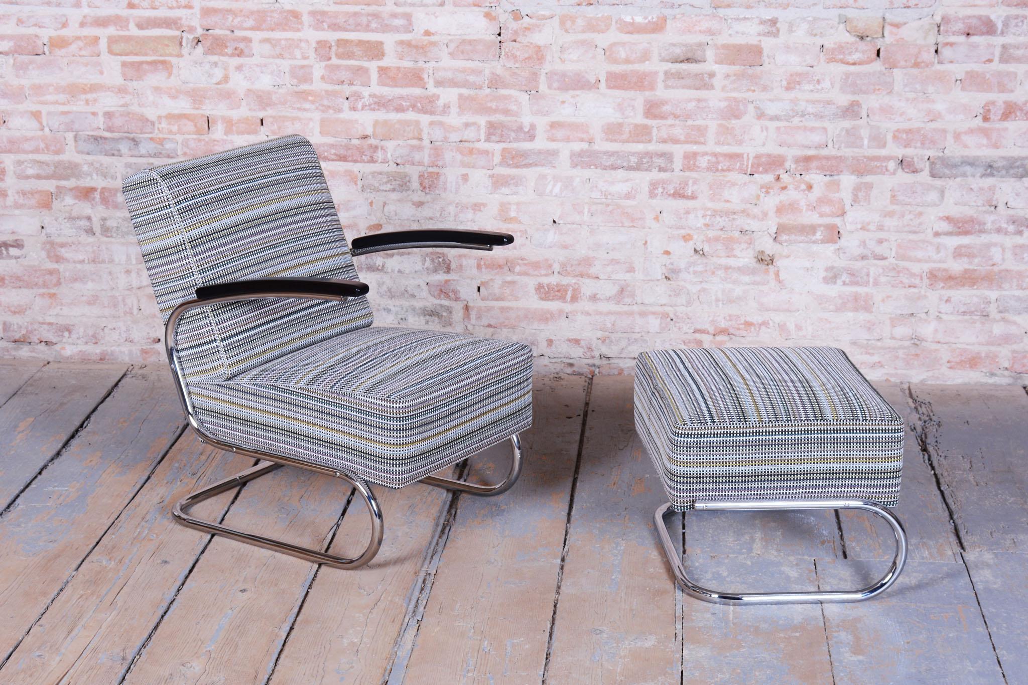 Restored Bauhaus Armchair, by Mücke - Melder, Chrome-Plated Steel, Czech, 1930s For Sale 10