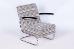 Restored Bauhaus Armchair, by Mücke - Melder, Chrome-Plated Steel, Czech, 1930s