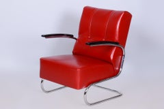 Sillón Bauhaus restaurado, de Vichr & Spol, cromo, cuero, Alemania, años 30