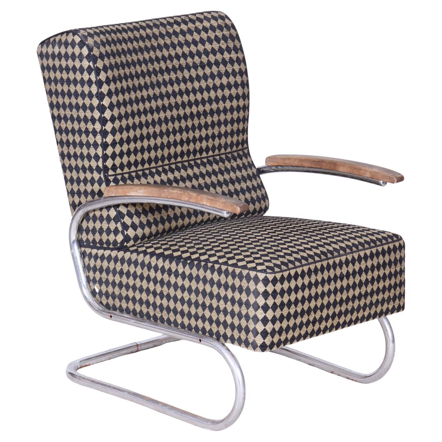 Fauteuil Bauhaus restauré, par Vichr & Spol., chrome, acier, Allemagne, années 1930