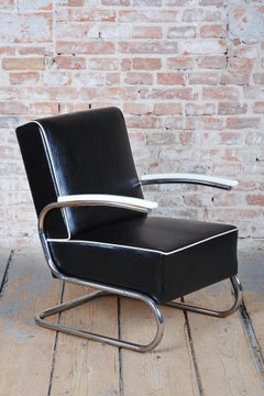 Restored Bauhaus Armchair, by W. Gispen for Mücke-Melder, Chrome, Czech, 1930s