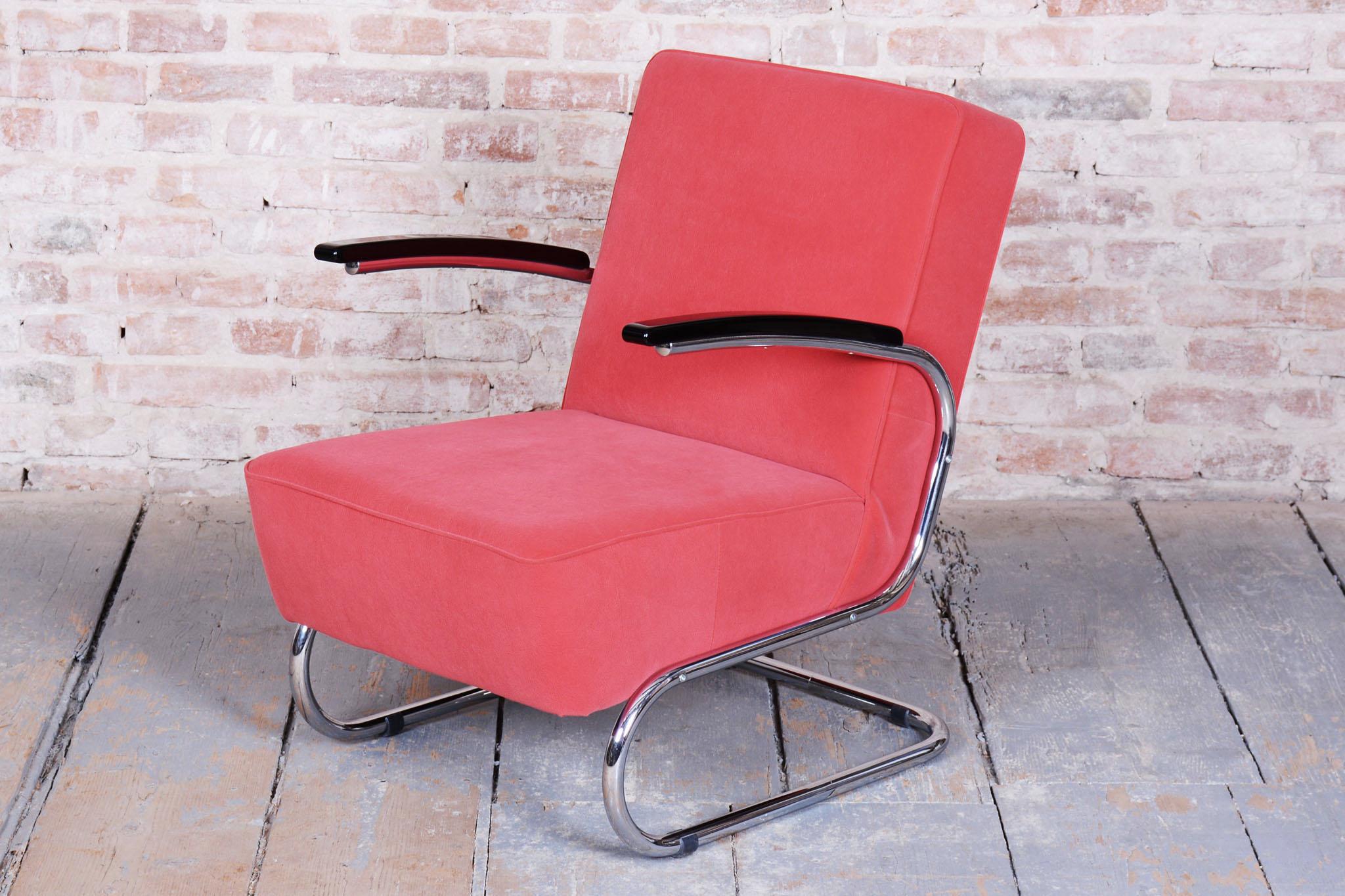 Restored Bauhaus Armchair, by W. Gispen, Mücke-Melder, Chrome, Czech, 1930s In Good Condition For Sale In Brandys nad Labem, Středočeský kraj