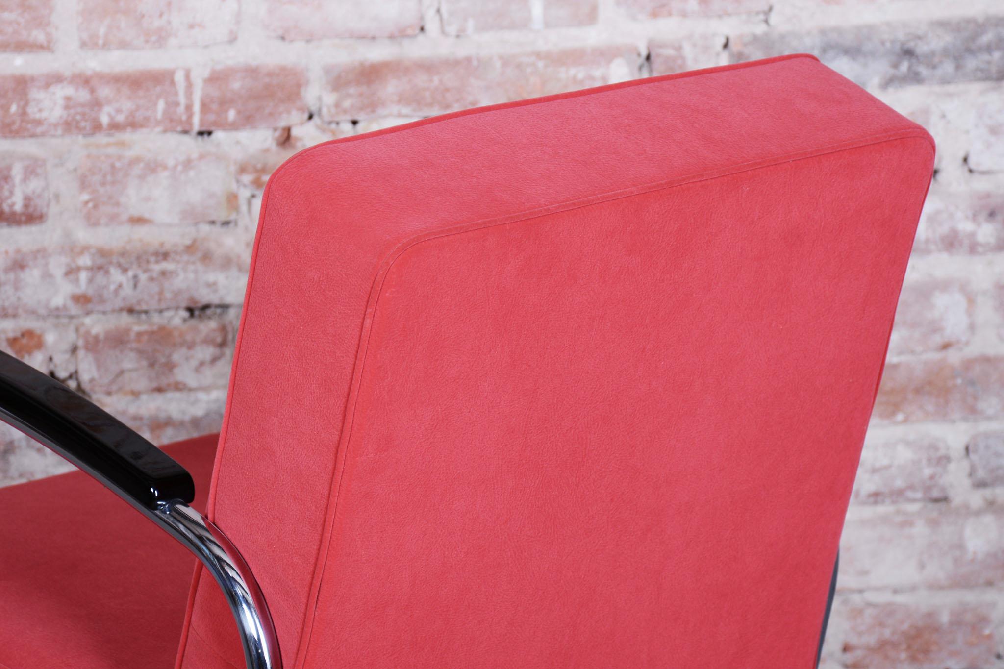 Restored Bauhaus Armchair, by W. Gispen, Mücke-Melder, Chrome, Czech, 1930s For Sale 4