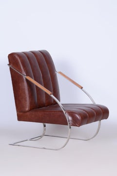 Poltrona Bauhaus restaurata, pelle, nichel, acciaio, oak, lacca, ceca, anni '20