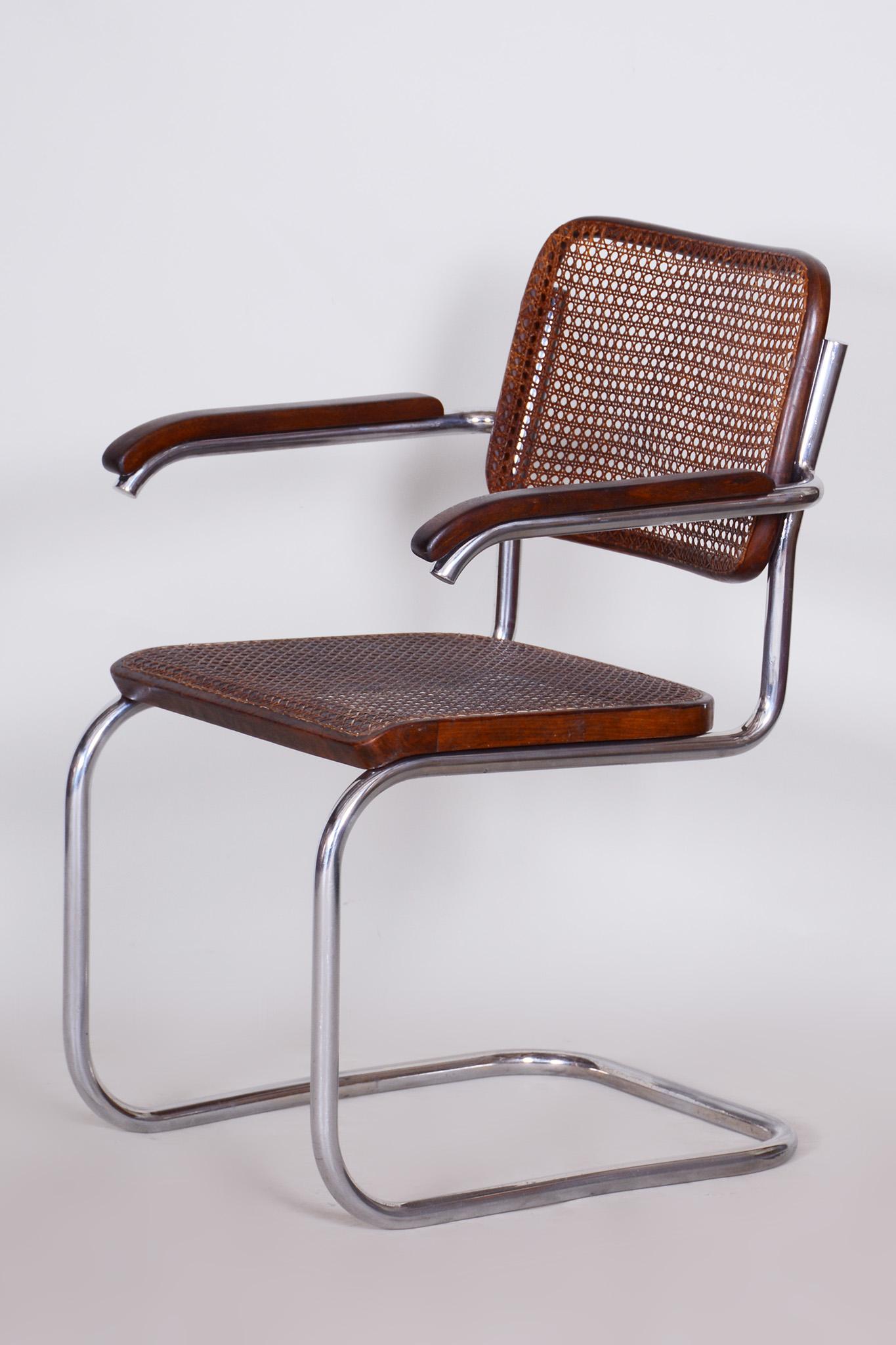 Allemand Fauteuil Bauhaus restauré Marcel Breuer, Thonet, hêtre, chrome, Allemagne, années 1930 en vente