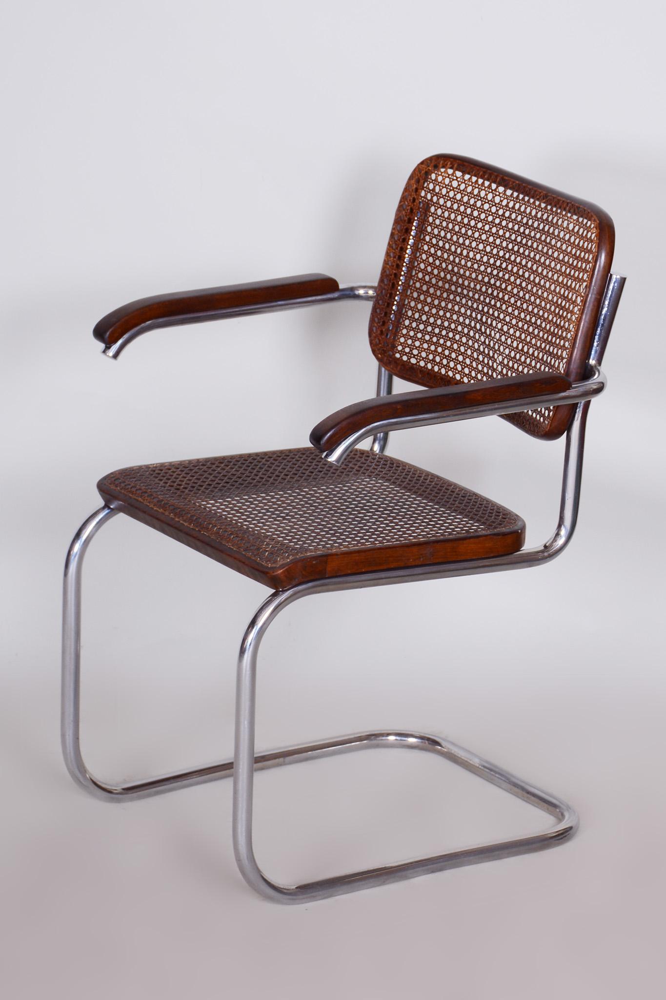 Restored Bauhaus Armchair, Marcel Breuer, Thonet, Beech, Chrome, Germany, 1930s In Good Condition For Sale In Horomerice, CZ