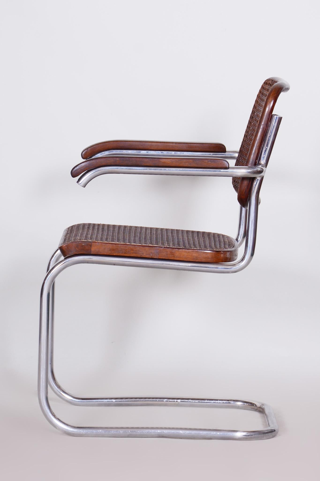 20th Century Restored Bauhaus Armchair, Marcel Breuer, Thonet, Beech, Chrome, Germany, 1930s For Sale