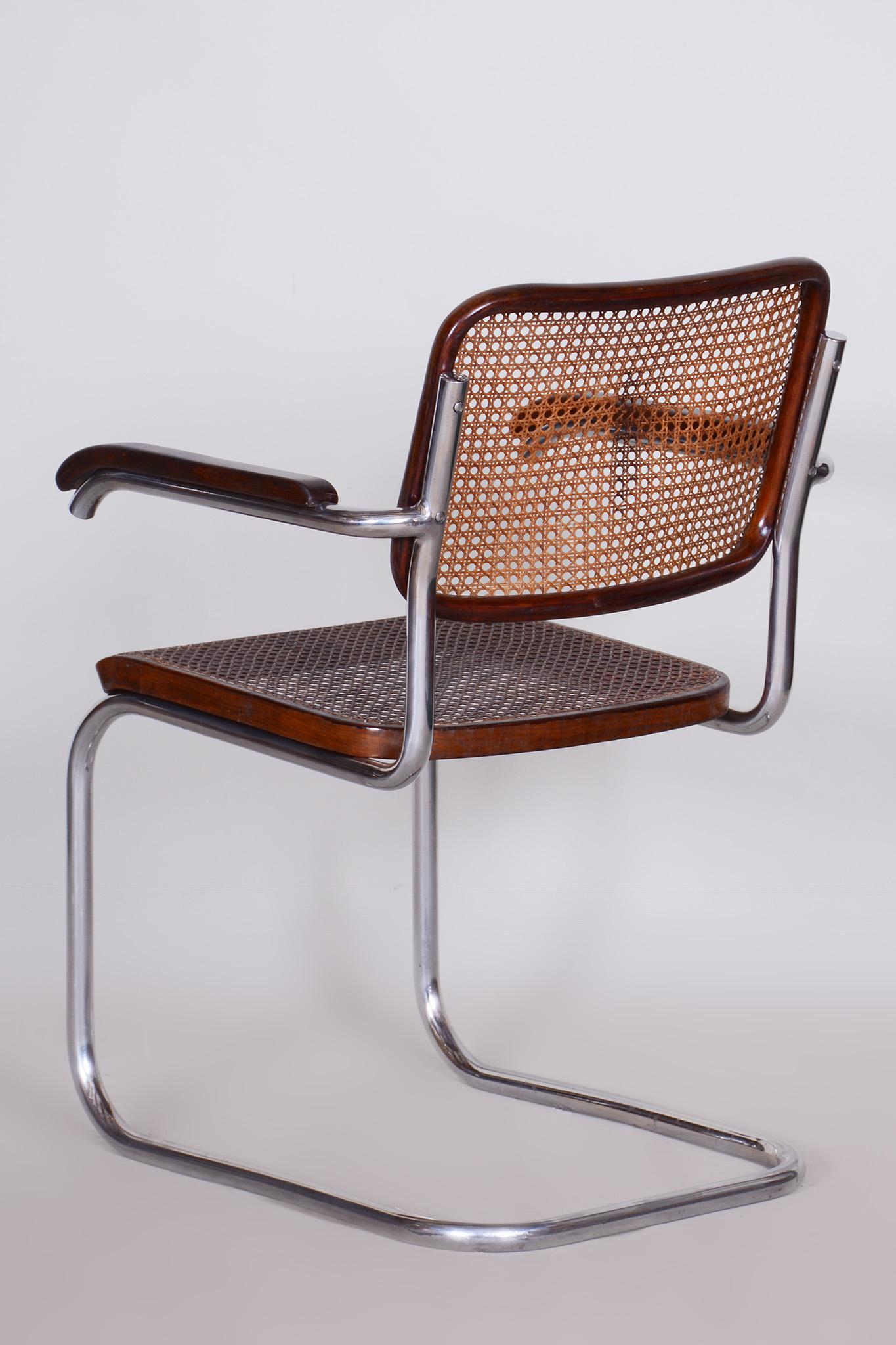 Restored Bauhaus Armchair, Marcel Breuer, Thonet, Beech, Chrome, Germany, 1930s For Sale 1