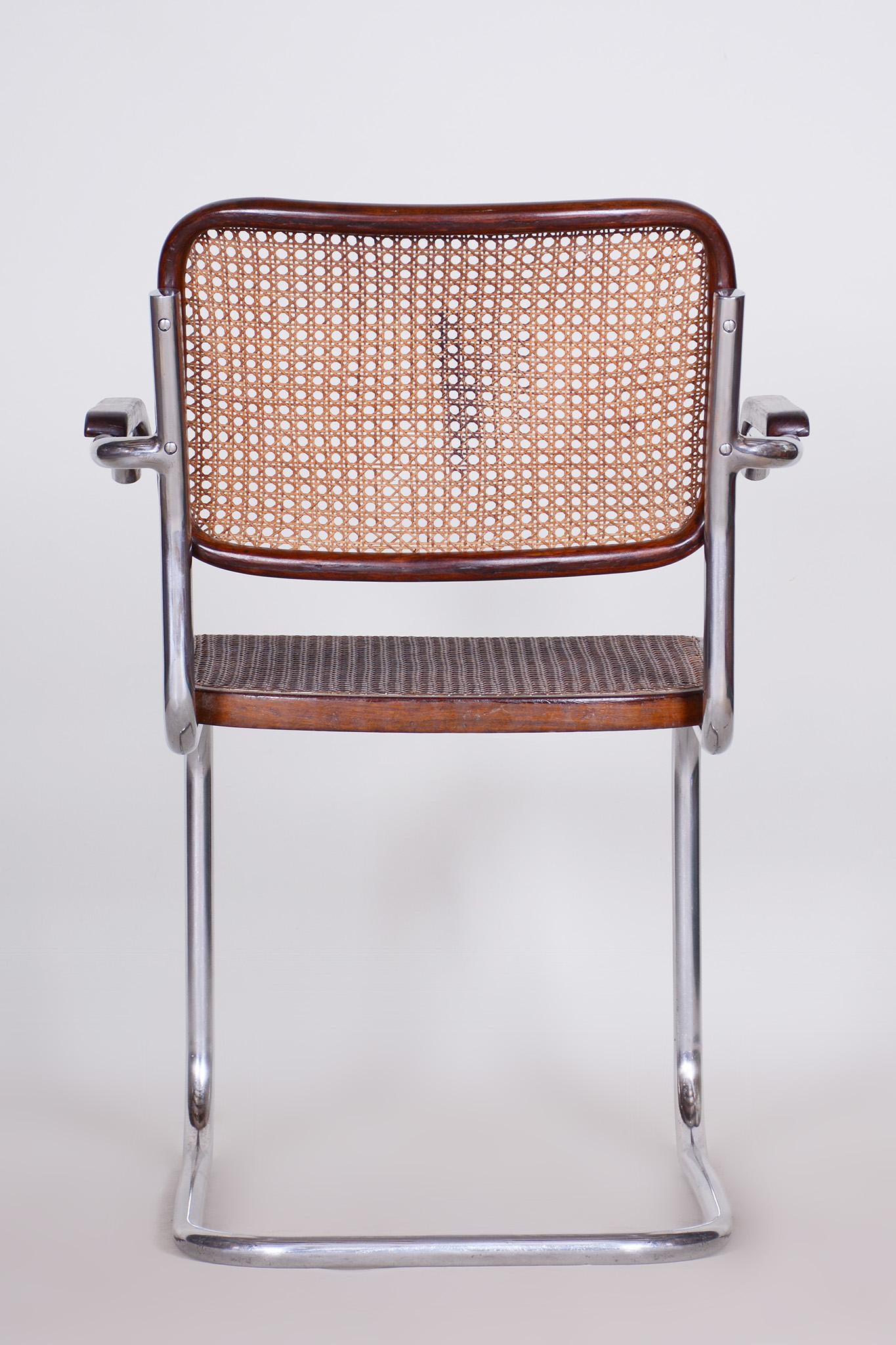 Restored Bauhaus Armchair, Marcel Breuer, Thonet, Beech, Chrome, Germany, 1930s For Sale 2