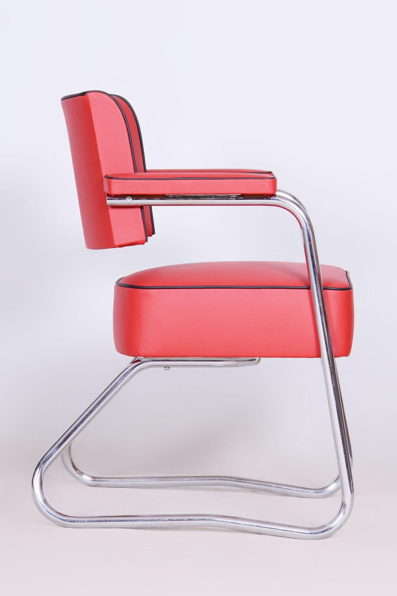 Mid-20th Century Restored Bauhaus Armchair, Mauser, G. Rohde, Chrome, Leather, Germany, 1930s For Sale