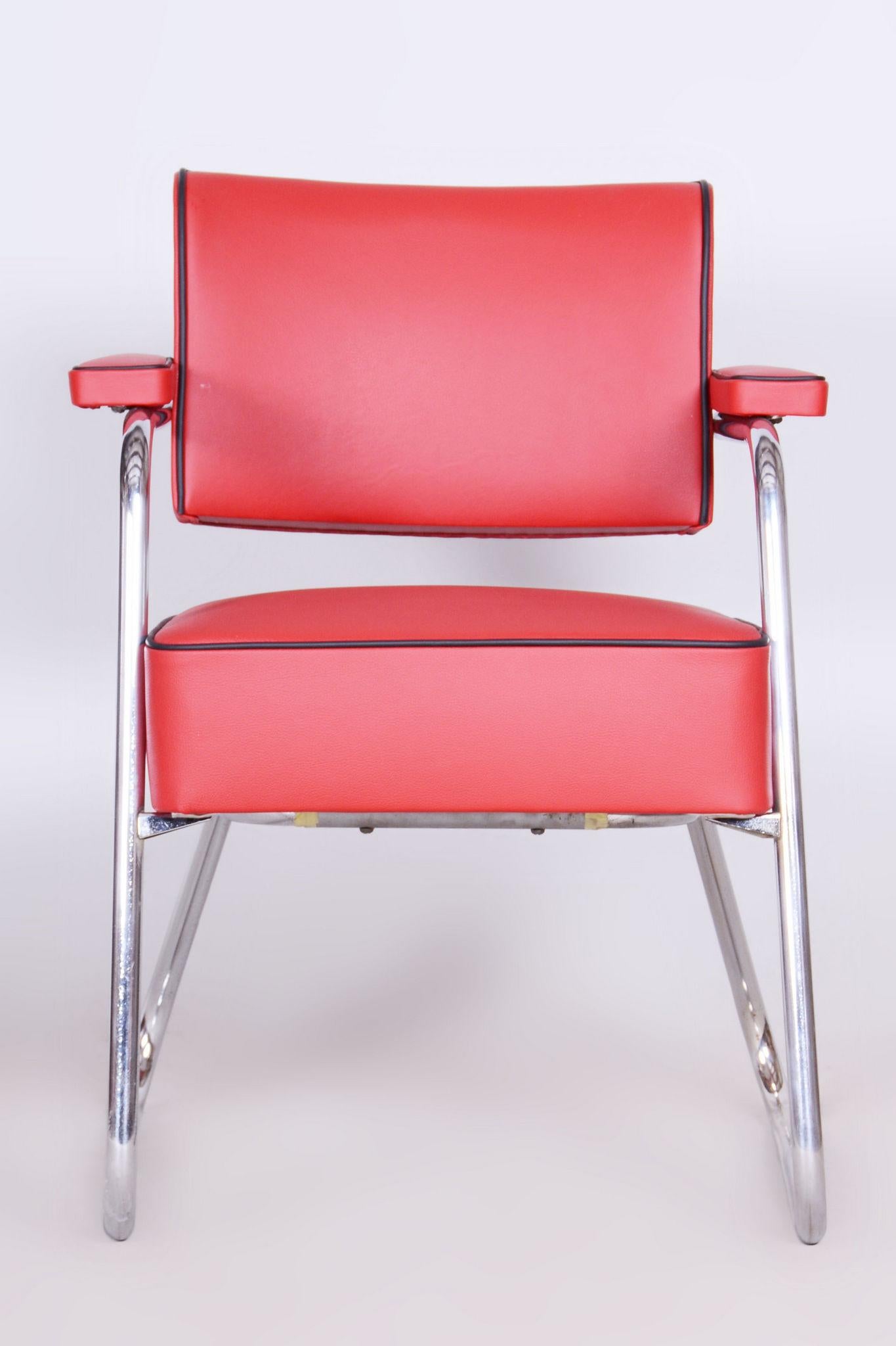 Steel Restored Bauhaus Armchair, Mauser, G. Rohde, Chrome, Leather, Germany, 1930s For Sale