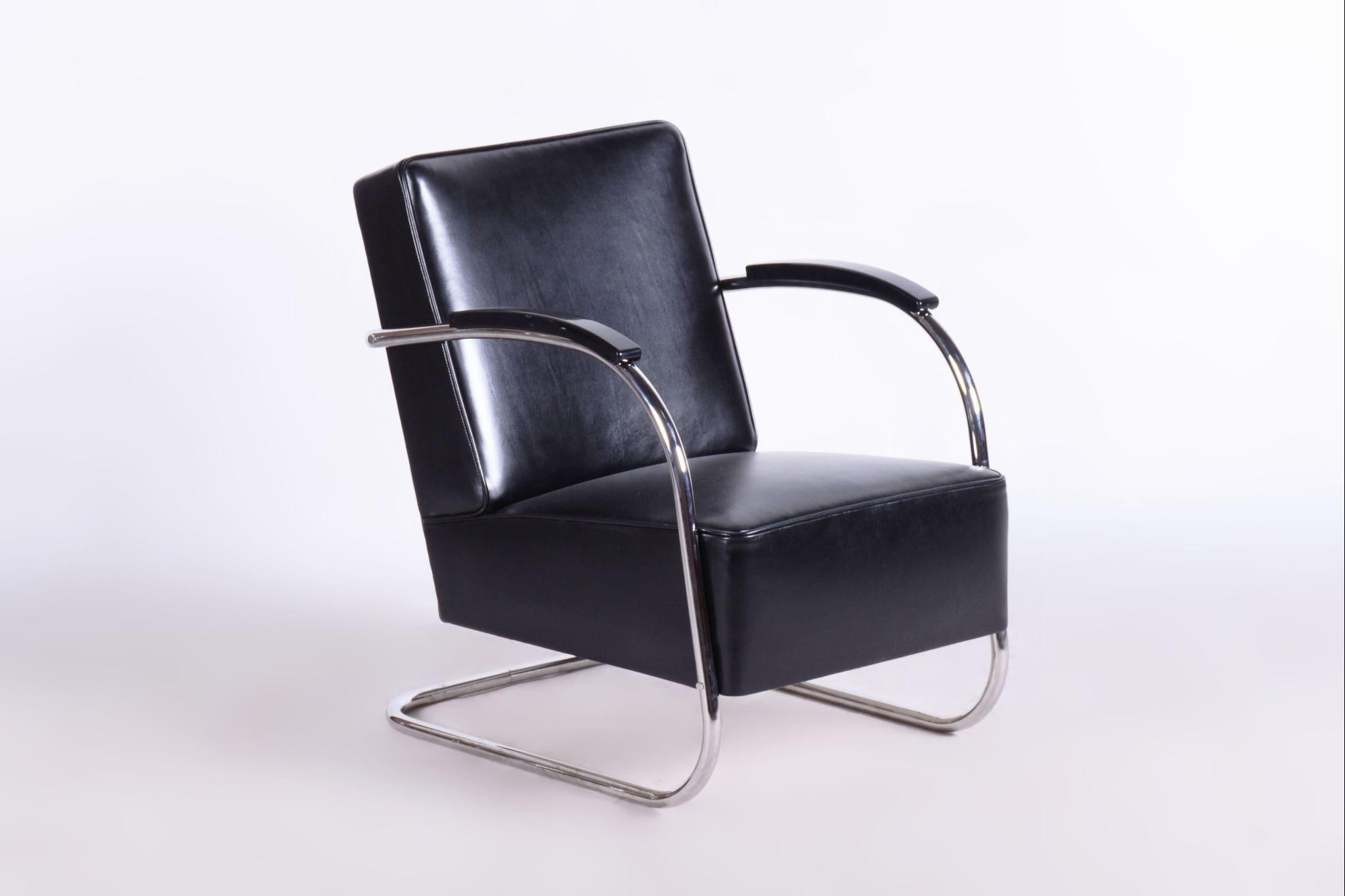 Restaurierter Bauhaus-Sessel, Mücke Melder, Hochwertiges Leder, Tschechien, 1930er Jahre im Angebot 4