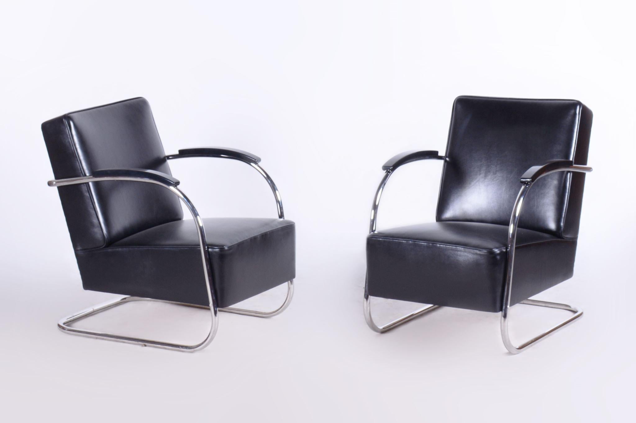 Restored Bauhaus Armchair, Mücke Melder, High Quality Leather, Czechia, 1930s For Sale 6