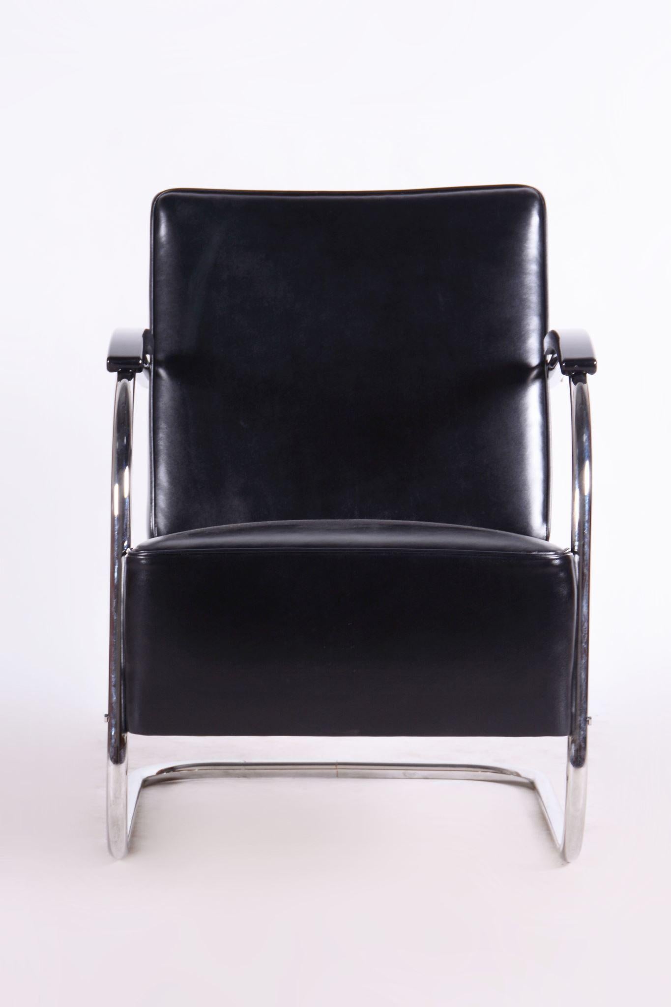 Restaurierter Bauhaus-Sessel, Mücke Melder, Hochwertiges Leder, Tschechien, 1930er Jahre im Angebot 1