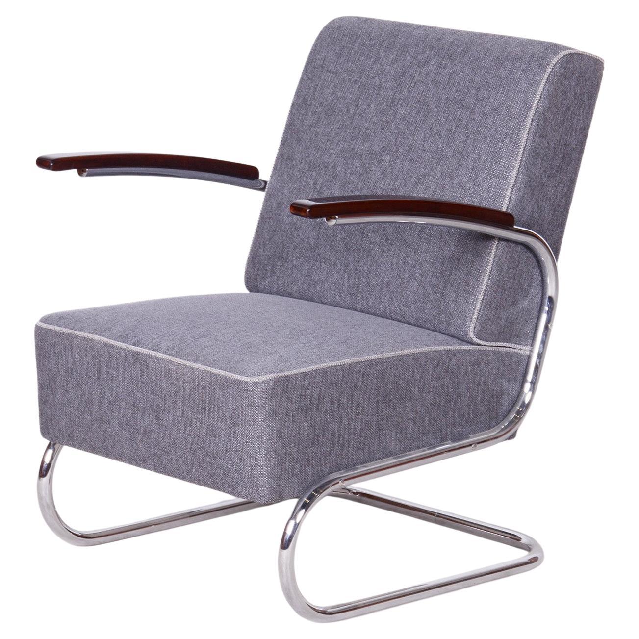 Restored Bauhaus Armchair, Mücke, Melder, New Upholstery, Czechia, 1930s For Sale